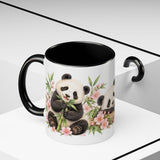 Panda Mug, Peach Blossoms, Cute Watercolor Animal Coffee Cup, Panda Lover Gift, 11oz 15oz Ceramic Accent Mug — 11oz / Black — context-2