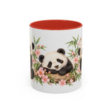 Panda Mug, Peach Blossoms, Cute Watercolor Animal Coffee Cup, Panda Lover Gift, 11oz 15oz Ceramic Accent Mug — 11oz / Red — front