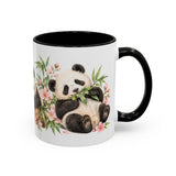Panda Mug, Peach Blossoms, Cute Watercolor Animal Coffee Cup, Panda Lover Gift, 11oz 15oz Ceramic Accent Mug — 11oz / Black — right