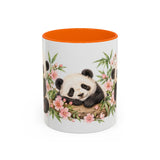 Panda Mug, Peach Blossoms, Cute Watercolor Animal Coffee Cup, Panda Lover Gift, 11oz 15oz Ceramic Accent Mug — 11oz / Orange — front