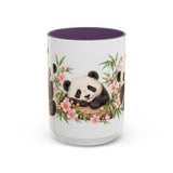 Panda Mug, Peach Blossoms, Cute Watercolor Animal Coffee Cup, Panda Lover Gift, 11oz 15oz Ceramic Accent Mug — 15oz / Purple — front