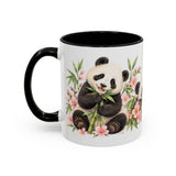 Panda Mug, Peach Blossoms, Cute Watercolor Animal Coffee Cup, Panda Lover Gift, 11oz 15oz Ceramic Accent Mug — 11oz / Black — left