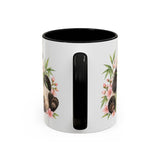 Panda Mug, Peach Blossoms, Cute Watercolor Animal Coffee Cup, Panda Lover Gift, 11oz 15oz Ceramic Accent Mug — 11oz / Black — back