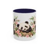 Panda Mug, Peach Blossoms, Cute Watercolor Animal Coffee Cup, Panda Lover Gift, 11oz 15oz Ceramic Accent Mug — 11oz / Navy — front