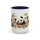Panda Mug, Peach Blossoms, Cute Watercolor Animal Coffee Cup, Panda Lover Gift, 11oz 15oz Ceramic Accent Mug — 15oz / Navy — front