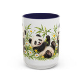 Panda Mug, Wildflower Picnic, Cute Watercolor Animal Coffee Cup, Panda Lover Gift, 11oz 15oz Ceramic Accent Mug — 15oz / Navy — front