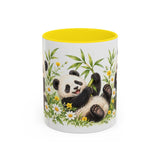Panda Mug, Wildflower Picnic, Cute Watercolor Animal Coffee Cup, Panda Lover Gift, 11oz 15oz Ceramic Accent Mug — 11oz / Yellow — front