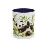 Panda Mug, Wildflower Picnic, Cute Watercolor Animal Coffee Cup, Panda Lover Gift, 11oz 15oz Ceramic Accent Mug — 11oz / Navy — front
