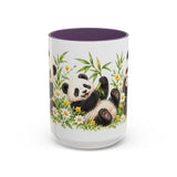 Panda Mug, Wildflower Picnic, Cute Watercolor Animal Coffee Cup, Panda Lover Gift, 11oz 15oz Ceramic Accent Mug — 15oz / Purple — front