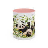 Panda Mug, Wildflower Picnic, Cute Watercolor Animal Coffee Cup, Panda Lover Gift, 11oz 15oz Ceramic Accent Mug — 11oz / Pink — front