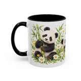 Panda Mug, Wildflower Picnic, Cute Watercolor Animal Coffee Cup, Panda Lover Gift, 11oz 15oz Ceramic Accent Mug — 11oz / Black — left