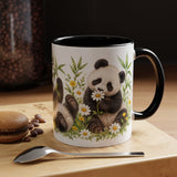 Panda Mug, Wildflower Picnic, Cute Watercolor Animal Coffee Cup, Panda Lover Gift, 11oz 15oz Ceramic Accent Mug — 11oz / Black — context-1
