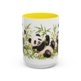 Panda Mug, Wildflower Picnic, Cute Watercolor Animal Coffee Cup, Panda Lover Gift, 11oz 15oz Ceramic Accent Mug — 15oz / Yellow — front