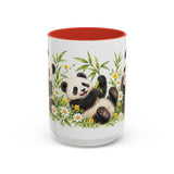 Panda Mug, Wildflower Picnic, Cute Watercolor Animal Coffee Cup, Panda Lover Gift, 11oz 15oz Ceramic Accent Mug — 15oz / Red — front