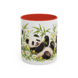 Panda Mug, Wildflower Picnic, Cute Watercolor Animal Coffee Cup, Panda Lover Gift, 11oz 15oz Ceramic Accent Mug — 11oz / Red — front