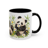 Panda Mug, Wildflower Picnic, Cute Watercolor Animal Coffee Cup, Panda Lover Gift, 11oz 15oz Ceramic Accent Mug — 11oz / Black — right