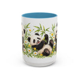 Panda Mug, Wildflower Picnic, Cute Watercolor Animal Coffee Cup, Panda Lover Gift, 11oz 15oz Ceramic Accent Mug — 15oz / Light Blue — front