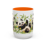 Panda Mug, Wildflower Picnic, Cute Watercolor Animal Coffee Cup, Panda Lover Gift, 11oz 15oz Ceramic Accent Mug — 15oz / Orange — front