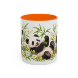 Panda Mug, Wildflower Picnic, Cute Watercolor Animal Coffee Cup, Panda Lover Gift, 11oz 15oz Ceramic Accent Mug — 11oz / Orange — front