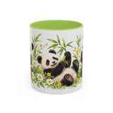 Panda Mug, Wildflower Picnic, Cute Watercolor Animal Coffee Cup, Panda Lover Gift, 11oz 15oz Ceramic Accent Mug — 11oz / Light Green — front