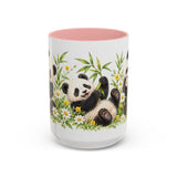 Panda Mug, Wildflower Picnic, Cute Watercolor Animal Coffee Cup, Panda Lover Gift, 11oz 15oz Ceramic Accent Mug — 15oz / Pink — front