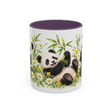 Panda Mug, Wildflower Picnic, Cute Watercolor Animal Coffee Cup, Panda Lover Gift, 11oz 15oz Ceramic Accent Mug — 11oz / Purple — front