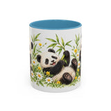 Panda Mug, Wildflower Picnic, Cute Watercolor Animal Coffee Cup, Panda Lover Gift, 11oz 15oz Ceramic Accent Mug — 11oz / Light Blue — front