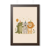 Party Animals Strip Framed Nursery Wall Art, Storybook Kids Room Decor, 16x24 20x30 Poster — Front view — Photo 3