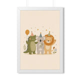 Party Animals Strip Framed Nursery Wall Art, Storybook Kids Room Decor, 16x24 20x30 Poster — Front view — Photo 6