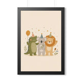 Party Animals Strip Framed Nursery Wall Art, Storybook Kids Room Decor, 16x24 20x30 Poster — Front view — Photo 2