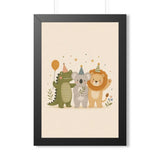 Party Animals Strip Framed Nursery Wall Art, Storybook Kids Room Decor, 16x24 20x30 Poster — Front view — Photo 1