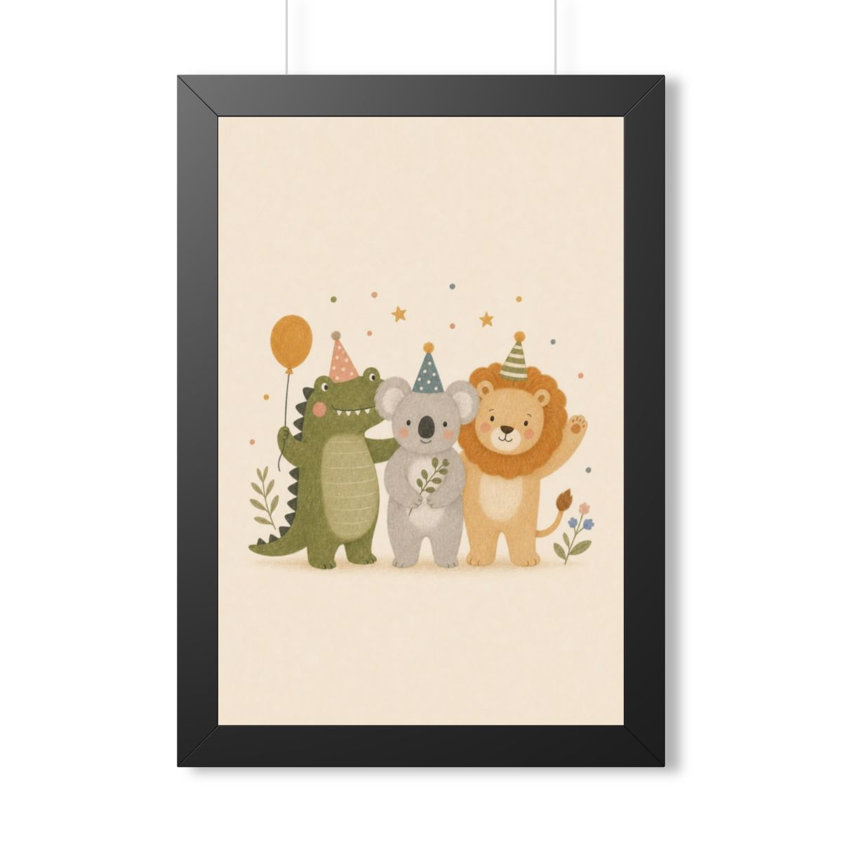 Party Animals Strip Framed Nursery Wall Art, Storybook Kids Room Decor, 16x24 20x30 Poster — Front view — Photo 1