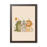 Party Animals Strip Framed Nursery Wall Art, Storybook Kids Room Decor, 16x24 20x30 Poster — Front view — Photo 4