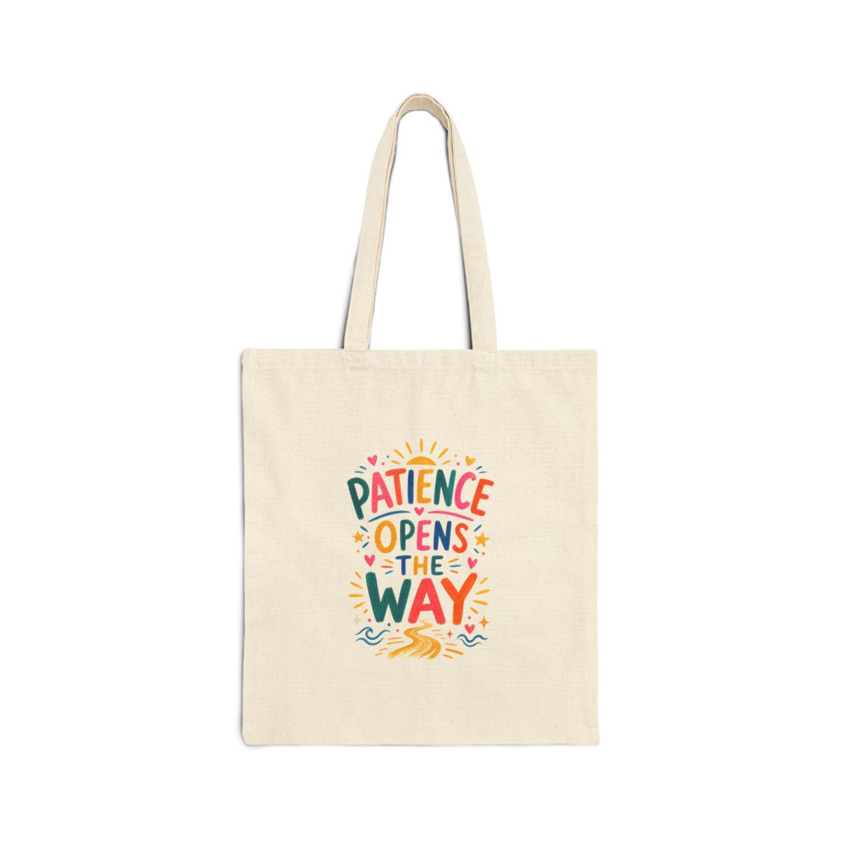 Patience Opens The Way Tote Bag — Ancient Wisdom Quote Canvas Bag — Colorful Philosophy Gift — Front view — Photo 1
