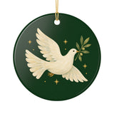 Peaceful Christmas Dove Ceramic Ornament, Double Sided Round Christmas Decoration, Holiday Keepsake Gift — Back view — Photo 2