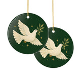 Peaceful Christmas Dove Ceramic Ornament, Double Sided Round Christmas Decoration, Holiday Keepsake Gift — Product view — Photo 6