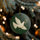 Peaceful Christmas Dove Ceramic Ornament, Double Sided Round Christmas Decoration, Holiday Keepsake Gift — Lifestyle view — Photo 7
