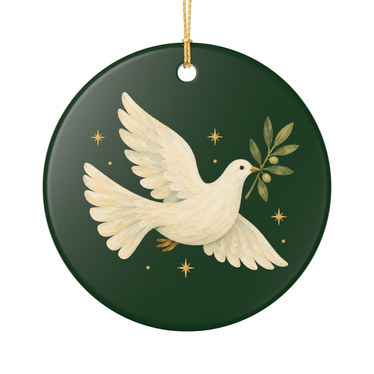 Peaceful Christmas Dove Ceramic Ornament, Double Sided Round Christmas Decoration, Holiday Keepsake Gift — Front view — Photo 1