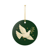 Peaceful Christmas Dove Ceramic Ornament, Double Sided Round Christmas Decoration, Holiday Keepsake Gift — Product view — Photo 4