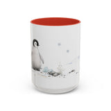 Penguin Chick Accent Mug | Watercolor Nature Coffee Cup | 11oz 15oz Winter Wildlife Gift — 15oz / Red — front