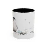 Penguin Chick Accent Mug | Watercolor Nature Coffee Cup | 11oz 15oz Winter Wildlife Gift — 11oz / Black — front