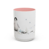 Penguin Chick Accent Mug | Watercolor Nature Coffee Cup | 11oz 15oz Winter Wildlife Gift — 15oz / Pink — front
