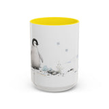 Penguin Chick Accent Mug | Watercolor Nature Coffee Cup | 11oz 15oz Winter Wildlife Gift — 15oz / Yellow — front