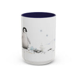 Penguin Chick Accent Mug | Watercolor Nature Coffee Cup | 11oz 15oz Winter Wildlife Gift — 15oz / Navy — front
