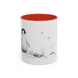 Penguin Chick Accent Mug | Watercolor Nature Coffee Cup | 11oz 15oz Winter Wildlife Gift — 11oz / Red — front