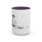 Penguin Chick Accent Mug | Watercolor Nature Coffee Cup | 11oz 15oz Winter Wildlife Gift — 15oz / Purple — front