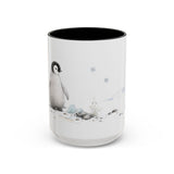 Penguin Chick Accent Mug | Watercolor Nature Coffee Cup | 11oz 15oz Winter Wildlife Gift — 15oz / Black — front