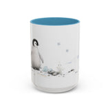 Penguin Chick Accent Mug | Watercolor Nature Coffee Cup | 11oz 15oz Winter Wildlife Gift — 15oz / Light Blue — front