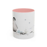 Penguin Chick Accent Mug | Watercolor Nature Coffee Cup | 11oz 15oz Winter Wildlife Gift — 11oz / Pink — front