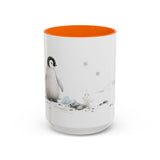 Penguin Chick Accent Mug | Watercolor Nature Coffee Cup | 11oz 15oz Winter Wildlife Gift — 15oz / Orange — front